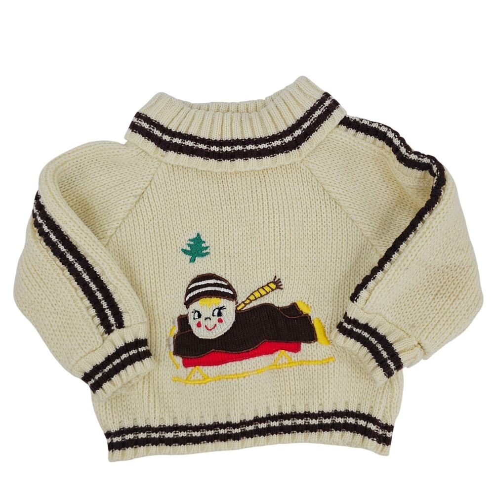 Rare Vintage 1970's Baby Knit Ski Sweater Mock neck Unisex Size 12 mo 3867